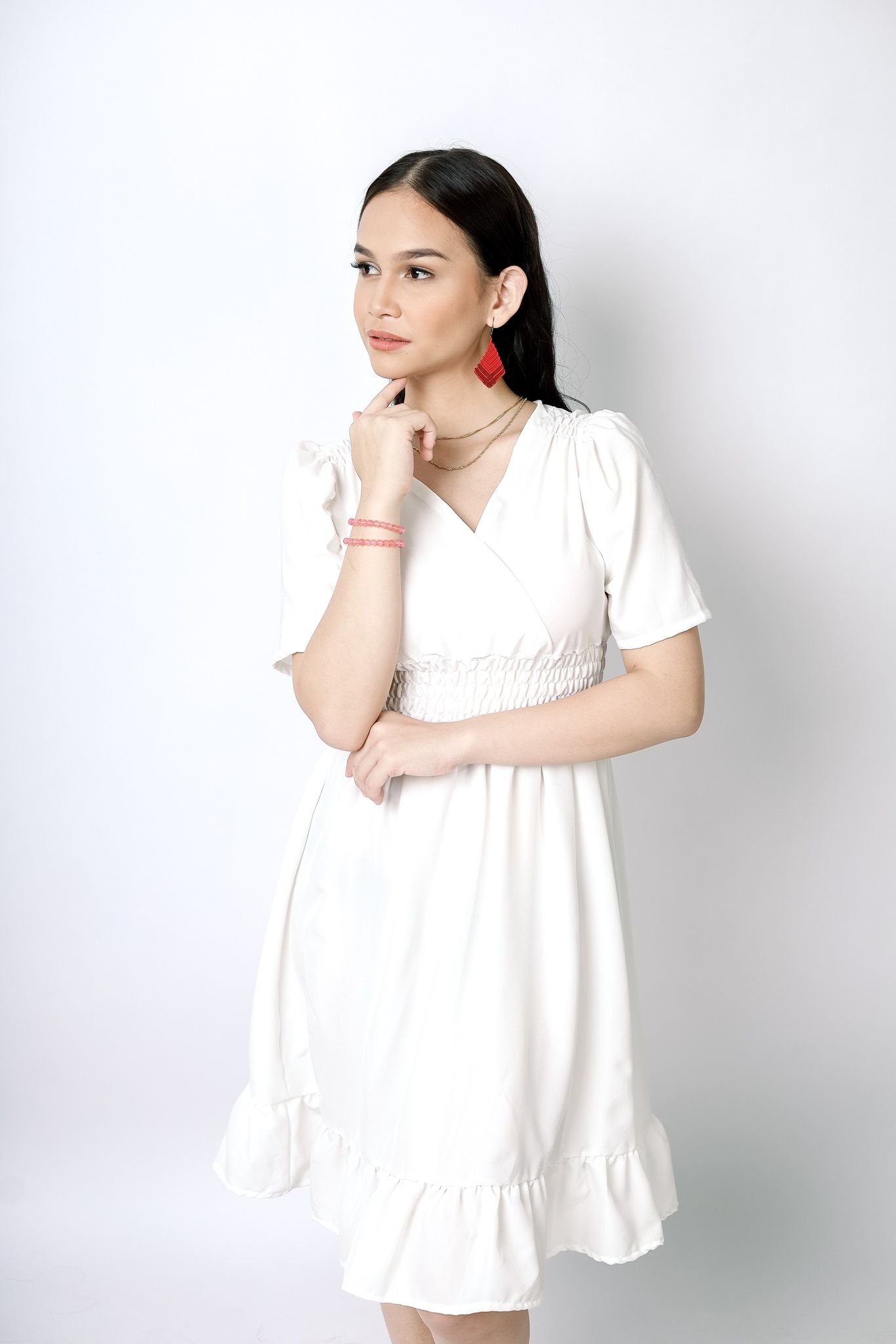 Dani V-Neck Dress (White)