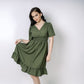 Dani V-Neck Puff Dress (Army Green)