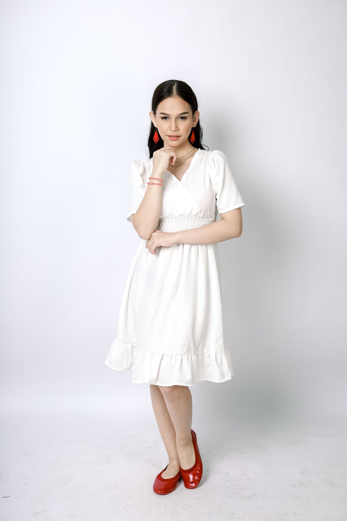 Dani V-Neck Dress (White)