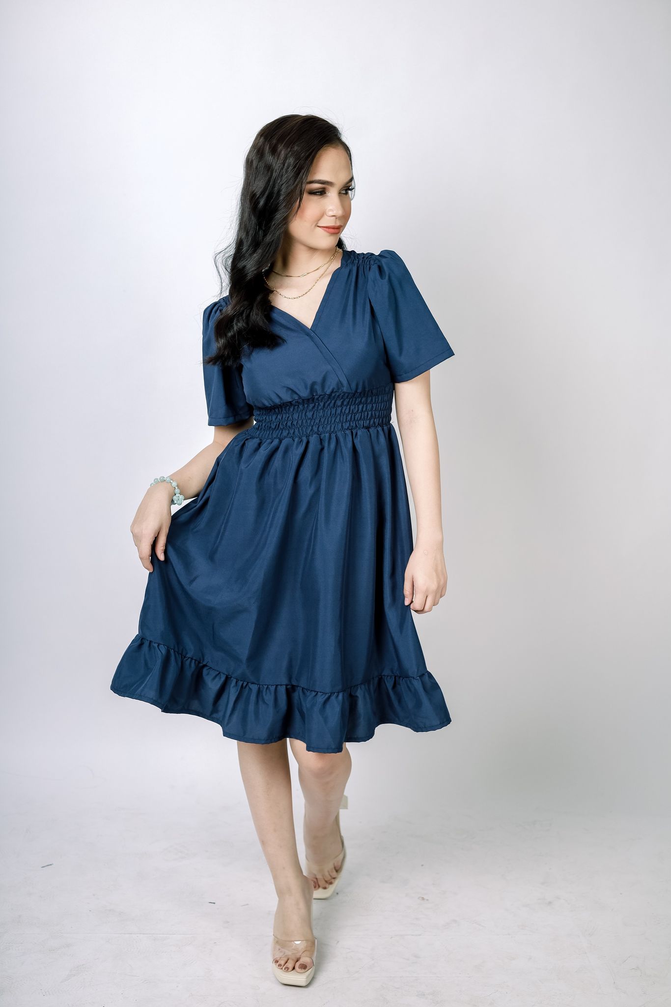 Dani V-Neck Dress (Navy Blue)